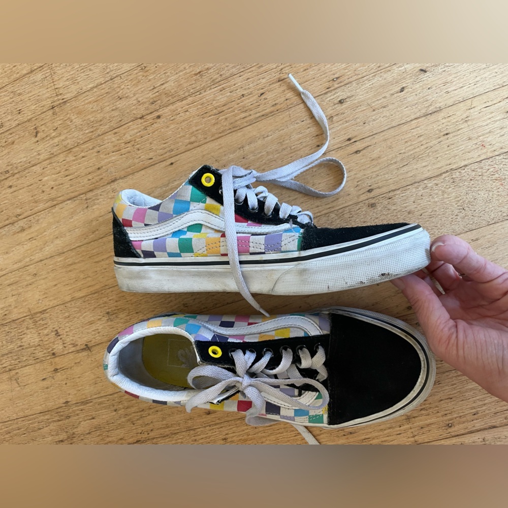 Rainbow check lace up vans with suede accents - Picture 3 of 9